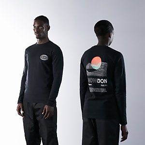 Unisex Organic Three Peaks Long Sleeve Tee - Snowdon Print - Black -XS