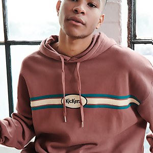 Men's Brown Hoodie With Chest Stripes Brown - XS
