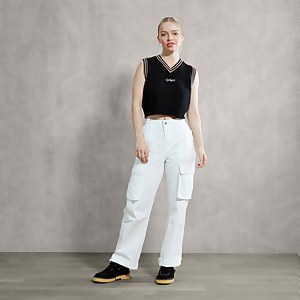 Women's Black Crop V Neck Vest With Logo Black - XS