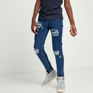 Sustainable Distressed Skinny Jeans – Mid Blue Wash