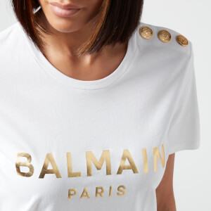 Balmain Women's 3 Button Metallic Printed Balmain T-Shirt