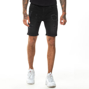 Sustainable Rip & Repair Skinny Denim Shorts – Washed Black