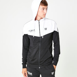 11 Degrees Men's Archie H Cut And Sew Taped Track Top With Hood - Black/White