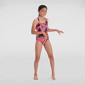 Mädchen Allover Medalist Badeanzug Marineblau/Pink