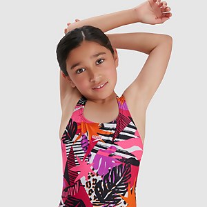 Mädchen Allover Medalist Badeanzug Marineblau/Pink