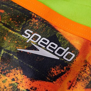 Damen Allover V-Back Badeanzug Orange/Grün