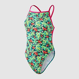 Maillot de bain Femme Allover dos en V vert/rose
