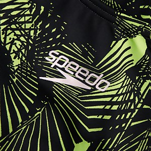 Frauen Allover Fixed Crossback Badeanzug Schwarz/Grün