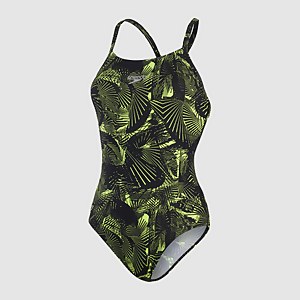 Frauen Allover Fixed Crossback Badeanzug Schwarz/Grün