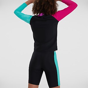 Mädchen Speedo Colourblock langärmeliges Top & Short Schwarz/Pink
