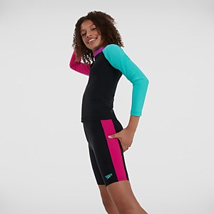 Mädchen Speedo Colourblock langärmeliges Top & Short Schwarz/Pink