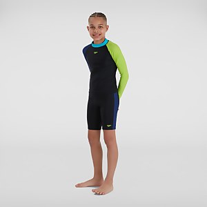 Jungen Speedo Colourblock langärmeliges Top & Short Schwarz/Blau - 5-6
