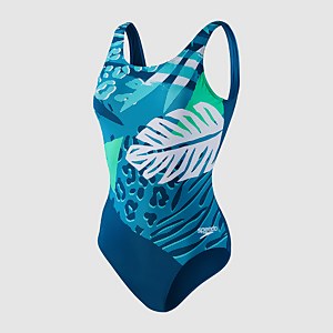 Damen Placement U-Back Badeanzug Blau/Grün