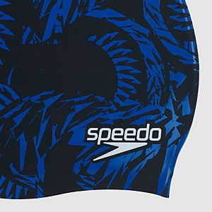 SPEEDO PRINTED SILICONE CAP AU BLACK/BLUE - ONE SIZE