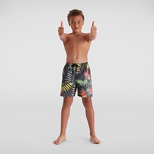 Jungen Printed 15" Badeshorts Schwarz/Grün - XS