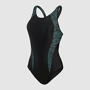 Damen Panel Laneback Badeanzug Schwarz/Grün