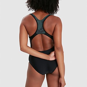 Damen Panel Laneback Badeanzug Schwarz/Grün