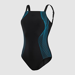 Damen Crystallux Printed Badeanzug Schwarz/Blau