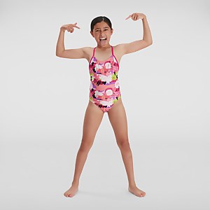 Maillot de bain Fille Allover dos à lanières rose/blanc - 9-10