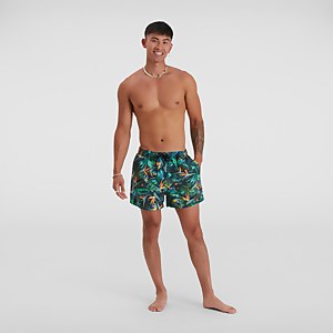 Men's Digital Printed Leisure 14" Swim Short Black/Green