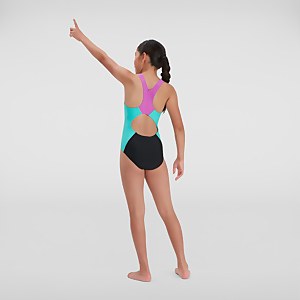Girls' Colourblock Spiritback Swimsuit Black/Blue