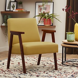 Alex Woven Fabric Mid Century Armchair - Ochre