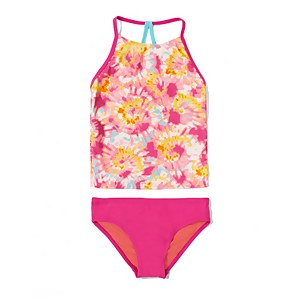 Girl's Printed High Neck Tankini Set Purple