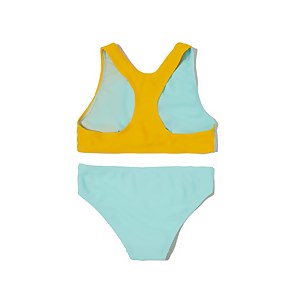 Girls Solid Blocked Bikini Green/Yellow