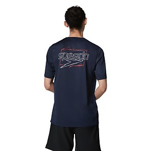 Men's Speedo Graphic Short Sleeve Swim Rashguard Navy