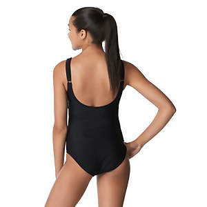 Women's Rib Splice Square Neck One Piece Black