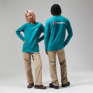 Unisex Organic Heritage F&B Logo Long Sleeve T Shirt Dark Turquoise - XS