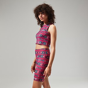 Women's Red Point Cropped Tank - Dark Turquoise/Pink
