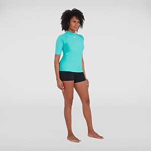 Damen Essential Short Sleeve Rash Top in Blau/Weiß