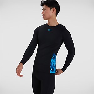 Men's Printed Long Sleeved Sun Protection Top Black/Blue