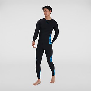 Men's Printed Long Sleeved Sun Protection Top Black/Blue - XXS