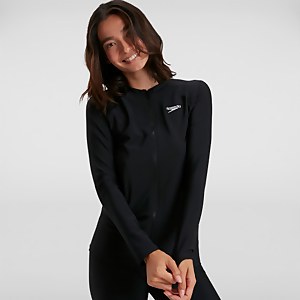 Haut de maillot Femme de protection solaire zippé à manches longues noir