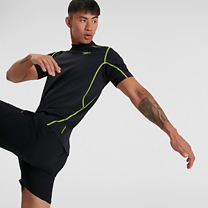 Haut de maillot Homme de protection solaire Tech à manches courtes noir/vert