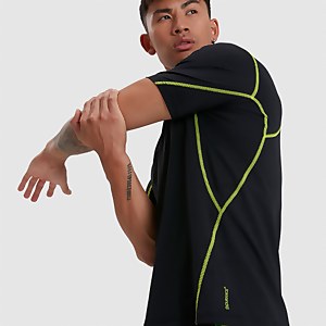 Haut de maillot Homme de protection solaire Tech à manches courtes noir/vert