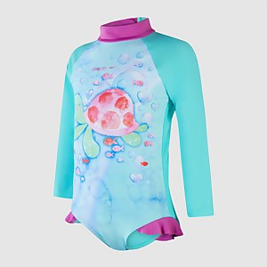 Maillot de bain Fille à froufrous à manches longues vert/rose