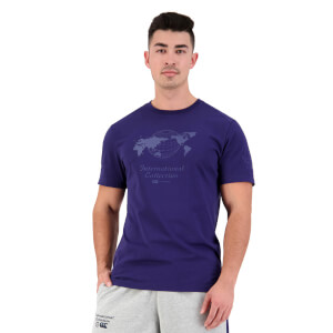 Mens International Short Sleeve Long Length T-Shirt in Blue-L