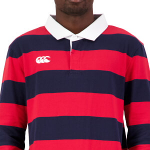 MENS YARN DYE STRIPE RUGBY JERSEY - RED