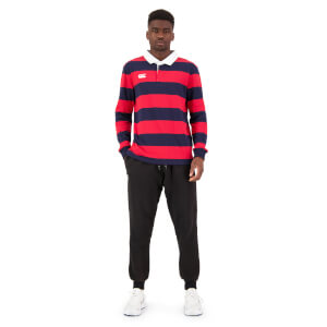 MENS YARN DYE STRIPE RUGBY JERSEY - RED