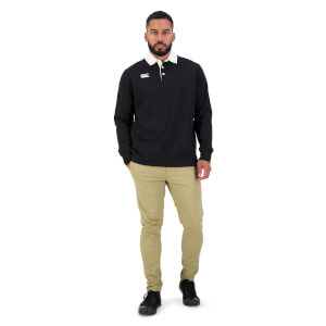 Mens Long Sleeve Retro Rugby Jersey in Jet Black