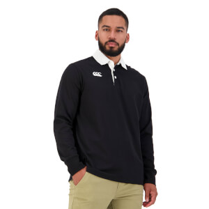 Mens Long Sleeve Retro Rugby Jersey in Jet Black