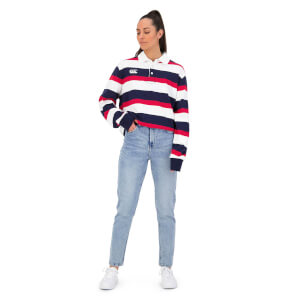Mens Long Sleeve Retro Stripe Rugby Jersey in Red