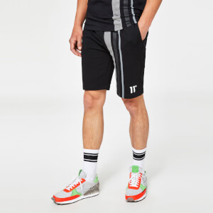 11 Degrees Cut & Sew Contrast Stripe Sweat Shorts – Black/Dark Charcoal Marl/Charcoal