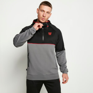 11 Degrees Cut and Sew Piped Quarter Zip Track Top with Hood – Black/Charcoal/Ski Patrol Red