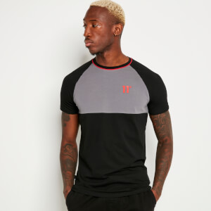 Camiseta de manga corta con corte ajustado – Negro/Carbón/Rojo