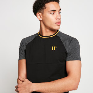 Cut and Sew Piped Muscle Fit Short Sleeve T-Shirt – Black/Charcoal Marl/Gold Palm