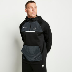 11 Degrees Mixed Fabric Quarter Zip Track Top with Hood - Black/Charcoal